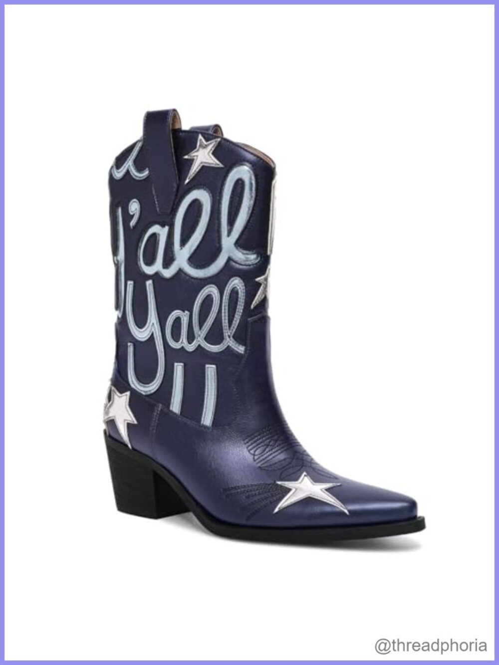Faux Leather Mid Calf Western Cowgirl Boots Pointed Toe Chunky Heel Pull On